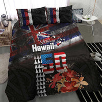 Hawaii Statehood Day Bedding Set 50th state of the United States Kakau Tattoos and Hibiscus Grunge LT03 - Polynesian Pride