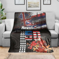 Hawaii Statehood Day Blanket 50th state of the United States Kakau Tattoos and Hibiscus Grunge LT03 - Polynesian Pride