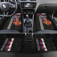 Hawaii Statehood Day Car Mats 50th state of the United States Kakau Tattoos and Hibiscus Grunge LT03 Set 4pcs Black - Polynesian Pride