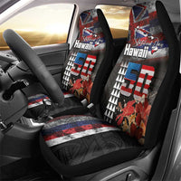 Hawaii Statehood Day Car Seat Cover 50th state of the United States Kakau Tattoos and Hibiscus Grunge LT03 - Polynesian Pride