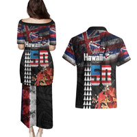 Hawaii Statehood Day Couples Matching Puletasi and Hawaiian Shirt 50th state of the United States Kakau Tattoos and Hibiscus Grunge LT03 - Polynesian Pride