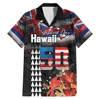 Hawaii Statehood Day Family Matching Mermaid Dress and Hawaiian Shirt 50th state of the United States Kakau Tattoos and Hibiscus Grunge LT03 Dad's Shirt - Short Sleeve Black - Polynesian Pride
