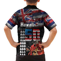 Hawaii Statehood Day Family Matching Short Sleeve Bodycon Dress and Hawaiian Shirt 50th state of the United States Kakau Tattoos and Hibiscus Grunge LT03 - Polynesian Pride