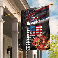 Hawaii Statehood Day Garden Flag 50th state of the United States Kakau Tattoos and Hibiscus Grunge LT03 House Flag Black - Polynesian Pride