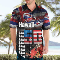 Hawaii Statehood Day Hawaiian Shirt 50th state of the United States Kakau Tattoos and Hibiscus Grunge LT03 - Polynesian Pride