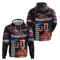 Hawaii Statehood Day Hoodie 50th state of the United States Kakau Tattoos and Hibiscus Grunge LT03 - Polynesian Pride