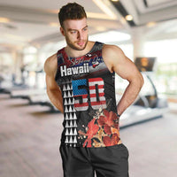 Hawaii Statehood Day Men Tank Top 50th state of the United States Kakau Tattoos and Hibiscus Grunge LT03 Black - Polynesian Pride