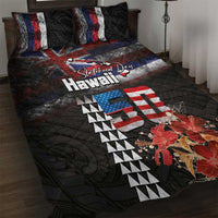 Hawaii Statehood Day Quilt Bed Set 50th state of the United States Kakau Tattoos and Hibiscus Grunge LT03 Black - Polynesian Pride