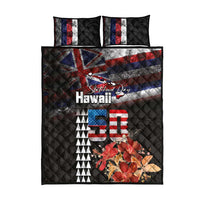 Hawaii Statehood Day Quilt Bed Set 50th state of the United States Kakau Tattoos and Hibiscus Grunge LT03 - Polynesian Pride