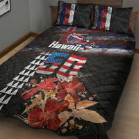 Hawaii Statehood Day Quilt Bed Set 50th state of the United States Kakau Tattoos and Hibiscus Grunge LT03 - Polynesian Pride
