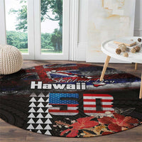 Hawaii Statehood Day Round Carpet 50th state of the United States Kakau Tattoos and Hibiscus Grunge LT03 - Polynesian Pride