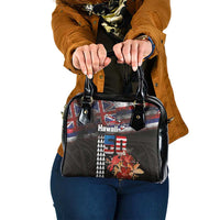 Hawaii Statehood Day Shoulder Handbag 50th state of the United States Kakau Tattoos and Hibiscus Grunge LT03 One Size Black - Polynesian Pride