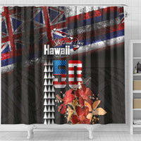 Hawaii Statehood Day Shower Curtain 50th state of the United States Kakau Tattoos and Hibiscus Grunge LT03 - Polynesian Pride