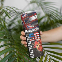 Hawaii Statehood Day Skinny Tumbler 50th state of the United States Kakau Tattoos and Hibiscus Grunge LT03 - Polynesian Pride