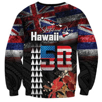 Hawaii Statehood Day Sweatshirt 50th state of the United States Kakau Tattoos and Hibiscus Grunge LT03 - Polynesian Pride
