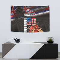 Hawaii Statehood Day Tapestry 50th state of the United States Kakau Tattoos and Hibiscus Grunge LT03 - Polynesian Pride