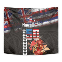 Hawaii Statehood Day Tapestry 50th state of the United States Kakau Tattoos and Hibiscus Grunge LT03 - Polynesian Pride