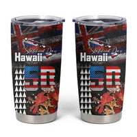 Hawaii Statehood Day Tumbler Cup 50th state of the United States Kakau Tattoos and Hibiscus Grunge LT03 Black - Polynesian Pride