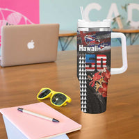 Hawaii Statehood Day Tumbler With Handle 50th state of the United States Kakau Tattoos and Hibiscus Grunge LT03 - Polynesian Pride