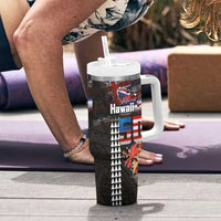 Hawaii Statehood Day Tumbler With Handle 50th state of the United States Kakau Tattoos and Hibiscus Grunge LT03 - Polynesian Pride