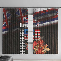 Hawaii Statehood Day Window Curtain 50th state of the United States Kakau Tattoos and Hibiscus Grunge LT03 With Hooks Black - Polynesian Pride