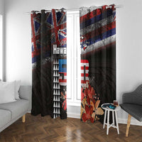 Hawaii Statehood Day Window Curtain 50th state of the United States Kakau Tattoos and Hibiscus Grunge LT03 With Grommets Black - Polynesian Pride