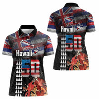 Hawaii Statehood Day Women Polo Shirt 50th state of the United States Kakau Tattoos and Hibiscus Grunge LT03 - Polynesian Pride