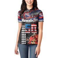 Hawaii Statehood Day Women Polo Shirt 50th state of the United States Kakau Tattoos and Hibiscus Grunge LT03 - Polynesian Pride