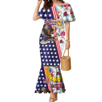 Hawaii and United States Together Family Matching Mermaid Dress and Hawaiian Shirt Seal of Hawaii and Bald Eagle LT03 Mom's Dress White - Polynesian Pride