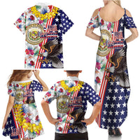 Hawaii and United States Together Family Matching Summer Maxi Dress and Hawaiian Shirt Seal of Hawaii and Bald Eagle LT03 - Polynesian Pride