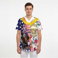Hawaii and United States Together Scrub Top Seal of Hawaii and Bald Eagle - Polynesian Pride