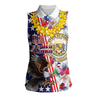 Hawaii and United States Together Women Sleeveless Polo Shirt Seal of Hawaii and Bald Eagle LT03 Female White - Polynesian Pride