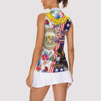 Hawaii and United States Together Women Sleeveless Polo Shirt Seal of Hawaii and Bald Eagle LT03 - Polynesian Pride