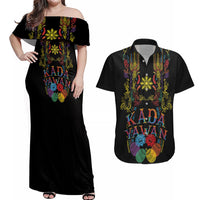 Philippines Kadayawan Festival Couples Matching Off Shoulder Maxi Dress and Hawaiian Shirt Polynesian Tribal Art Barong Style