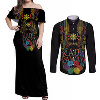 Philippines Kadayawan Festival Couples Matching Off Shoulder Maxi Dress and Long Sleeve Button Shirt Polynesian Tribal Art Barong Style