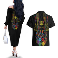 Philippines Kadayawan Festival Couples Matching Off The Shoulder Long Sleeve Dress and Hawaiian Shirt Polynesian Tribal Art Barong Style