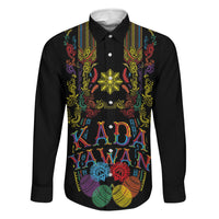 Philippines Kadayawan Festival Family Matching Long Sleeve Bodycon Dress and Hawaiian Shirt Polynesian Tribal Art Barong Style LT03 Dad's Shirt - Long Sleeve Black - Polynesian Pride