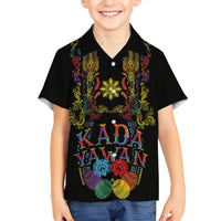 Philippines Kadayawan Festival Family Matching Off Shoulder Short Dress and Hawaiian Shirt Polynesian Tribal Art Barong Style LT03 Son's Shirt Black - Polynesian Pride