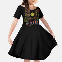 Philippines Kadayawan Festival Family Matching Summer Maxi Dress and Hawaiian Shirt Polynesian Tribal Art Barong Style LT03 Daughter's Dress Black - Polynesian Pride