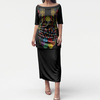 Philippines Kadayawan Festival Puletasi Polynesian Tribal Art Barong Style LT03 Long Dress Black - Polynesian Pride