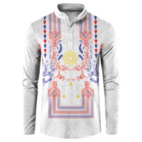 Philippines Barong Style Button Sweatshirt Polynesian Kakau Art Tattoos with Tribal Filipino Sun