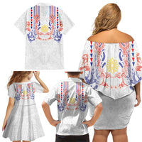 Philippines Barong Style Family Matching Off Shoulder Short Dress and Hawaiian Shirt Polynesian Kakau Art Tattoos with Tribal Filipino Sun LT03 - Polynesian Pride