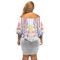 Philippines Barong Style Family Matching Off Shoulder Short Dress and Hawaiian Shirt Polynesian Kakau Art Tattoos with Tribal Filipino Sun LT03 - Polynesian Pride