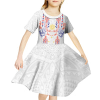 Philippines Barong Style Kid Short Sleeve Dress Polynesian Kakau Art Tattoos with Tribal Filipino Sun