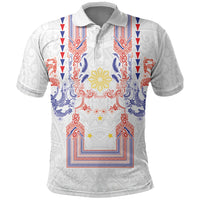 Philippines Barong Style Polo Shirt Polynesian Kakau Art Tattoos with Tribal Filipino Sun LT03 White - Polynesian Pride