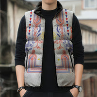 Philippines Barong Style Sleeveless Puffer Jacket Polynesian Kakau Art Tattoos with Tribal Filipino Sun