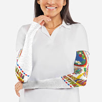Philippines MassKara Festival Arm Sleeves Smile Masks with Hawaiian Art Pattern and Tropical Plants