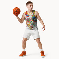 Philippines MassKara Festival Basketball Jersey Smile Masks with Hawaiian Art Pattern and Tropical Plants