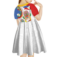 Philippines MassKara Festival Kid Short Sleeve Dress Smile Masks with Hawaiian Art Pattern and Tropical Plants