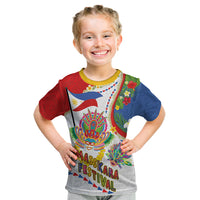 Philippines MassKara Festival Kid T Shirt Smile Masks with Hawaiian Art Pattern and Tropical Plants